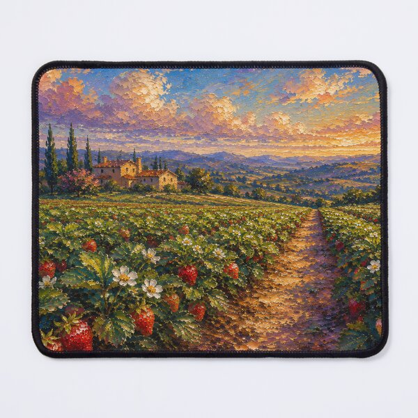 Item preview, Strawberry Field Oil Painting Tuscan Sunset Landscape designed and sold by Jozefin's Studio.