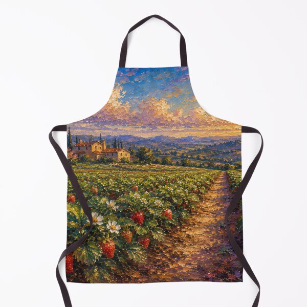 Item preview, Strawberry Field Oil Painting Tuscan Sunset Landscape designed and sold by Jozefin's Studio.