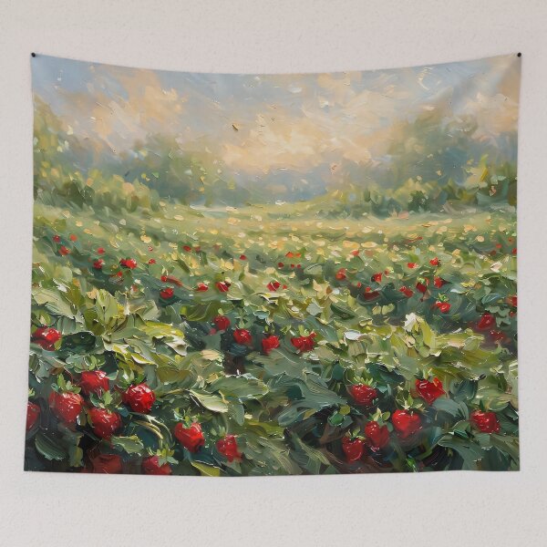 Item preview, Strawberry Field Oil Painting Warm Summer Landscape designed and sold by Jozefin's Studio.