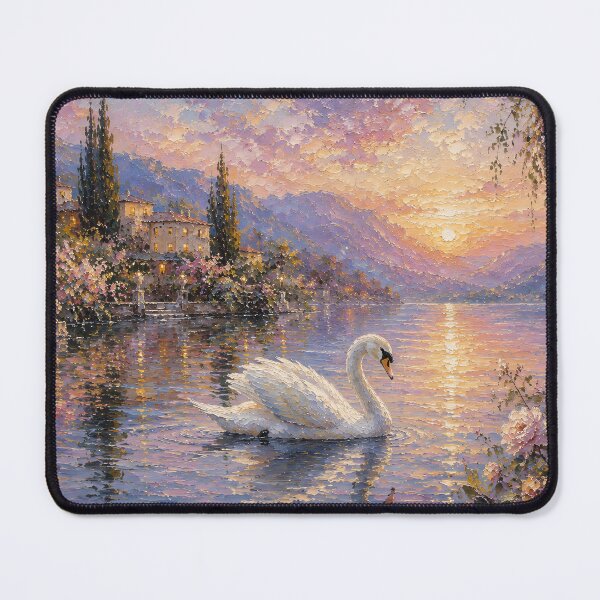 Item preview, Impressionist Swan Lake Painting Sunset Roses designed and sold by Jozefin's Studio.