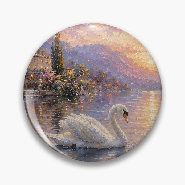 Item preview, Impressionist Swan Lake Painting Sunset Roses designed and sold by Jozefin's Studio.