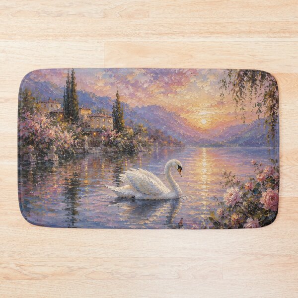 Item preview, Impressionist Swan Lake Painting Sunset Roses designed and sold by Jozefin's Studio.
