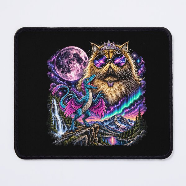 Item preview, Cosmic Cat with Velociraptor Moon Galaxy Fantasy designed and sold by NoeValdric.