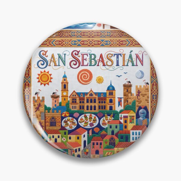 Item preview, San Sebastian Spain Embroidered Travel Art - La Concha & Pintxos Stitched Poster designed and sold by Witsprings.
