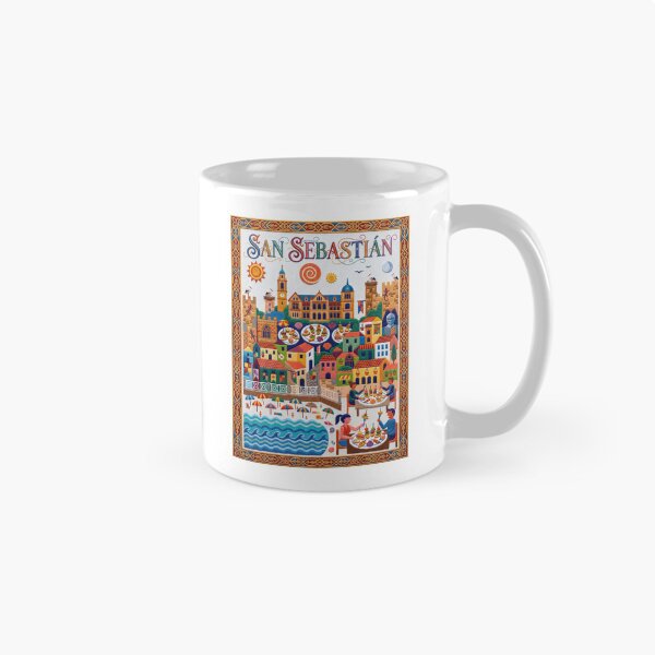 Item preview, San Sebastian Spain Embroidered Travel Art - La Concha & Pintxos Stitched Poster designed and sold by Witsprings.