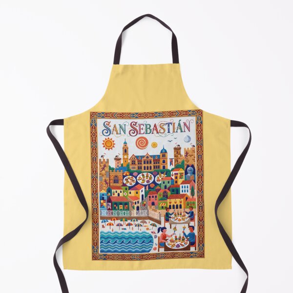 Item preview, San Sebastian Spain Embroidered Travel Art - La Concha & Pintxos Stitched Poster designed and sold by Witsprings.