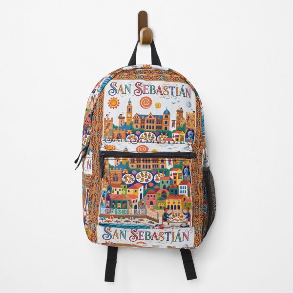 Item preview, San Sebastian Spain Embroidered Travel Art - La Concha & Pintxos Stitched Poster designed and sold by Witsprings.