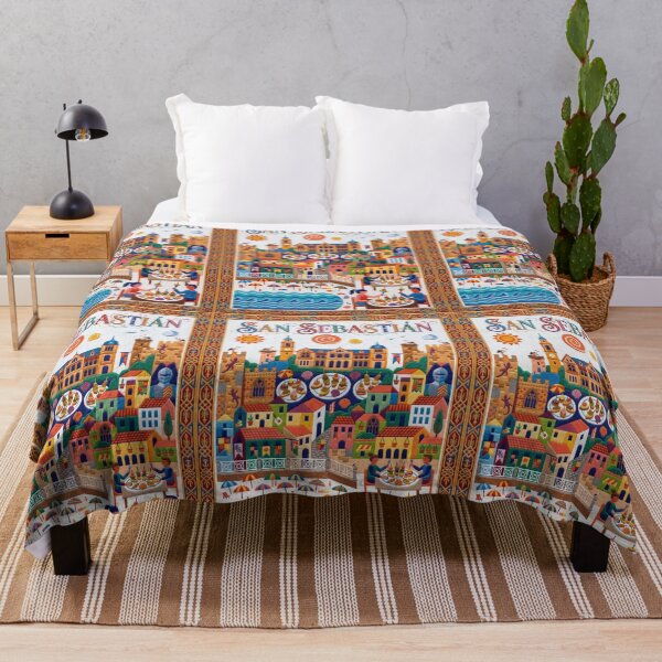 Item preview, San Sebastian Spain Embroidered Travel Art - La Concha & Pintxos Stitched Poster designed and sold by Witsprings.