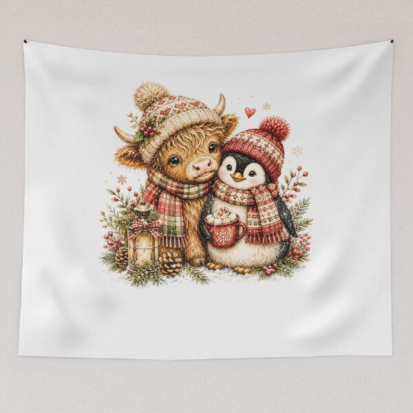 Item preview, Cute Highland Cow And Penguin Cozy Winter Hot Cocoa designed and sold by DYAFLK.