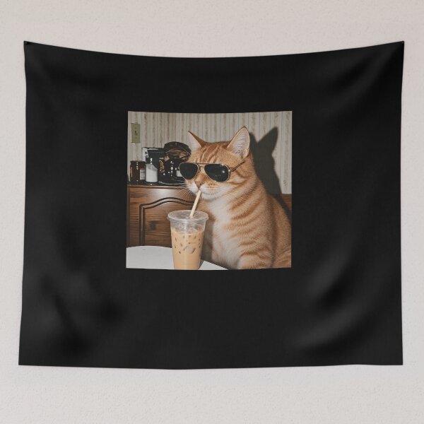 Item preview, Funny Cat Drinking Iced Coffee Art designed and sold by elderberry.