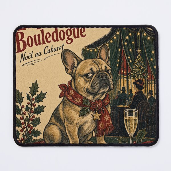 Item preview, Le Petit Bouledogue – Vintage French Bulldog Christmas Cabaret Poster designed and sold by cipoprimo.