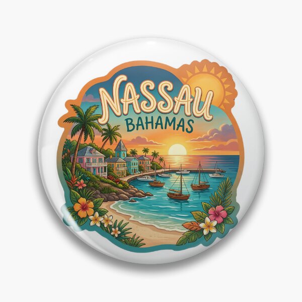 Item preview, Vintage Nassau Bahamas Tropical Coastal Sunset Travel Badge designed and sold by LittleArij.