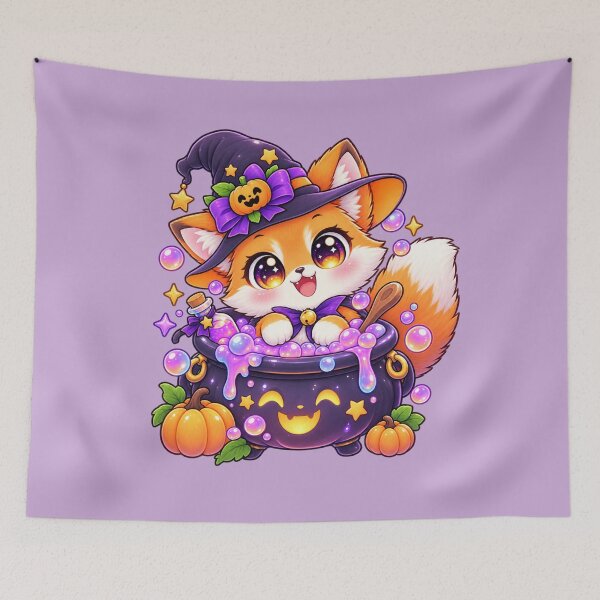 Item preview, Kawaii Fox in Cauldron Sticker Art – Cute Chibi Halloween Illustration designed and sold by MagicMakerPh.