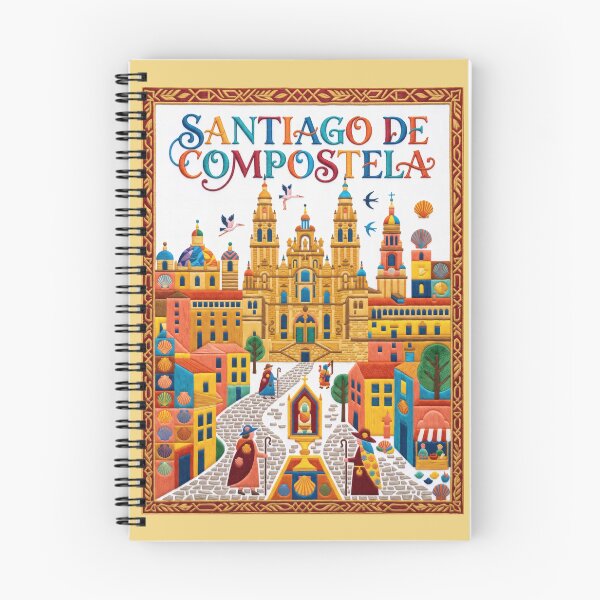 Item preview, Santiago de Compostela Spain Embroidered Travel Art - Cathedral & Camino Pilgrims Stitched Poster designed and sold by Witsprings.