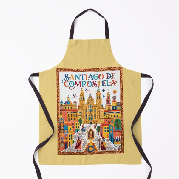 Artikelvorschau, Santiago de Compostela, Spanien – Gestickte Reisekunst – Kathedrale & Pilger auf dem Jakobsweg – Gesticktes Poster entworfen und verkauft von Witsprings.