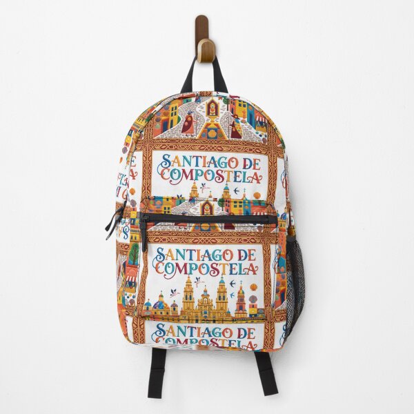 Item preview, Santiago de Compostela Spain Embroidered Travel Art - Cathedral & Camino Pilgrims Stitched Poster designed and sold by Witsprings.