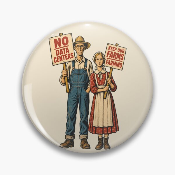 Item preview, American Gothic No Data Centers Parody Farm Protection Protest designed and sold by KungPowUnicorn.