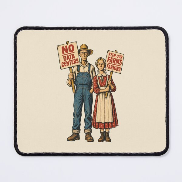 Item preview, American Gothic No Data Centers Parody Farm Protection Protest designed and sold by KungPowUnicorn.