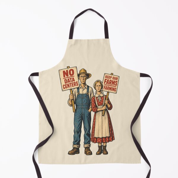 Item preview, American Gothic No Data Centers Parody Farm Protection Protest designed and sold by KungPowUnicorn.