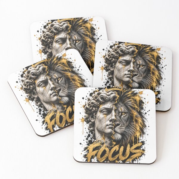 Item preview, FOCUS – Lion & Classical Statue Gold Street Art designed and sold by Puraenergia Stickers.