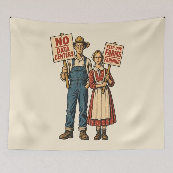 Item preview, American Gothic No Data Centers Parody Farm Protection Protest designed and sold by KungPowUnicorn.