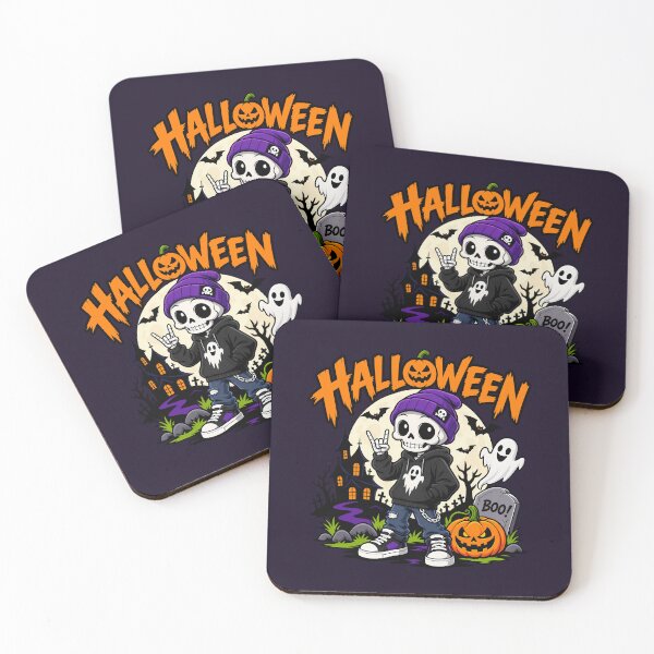 Item preview, Cool Halloween Skeleton with Pumpkin and Ghost designed and sold by Infinitee8hirts.