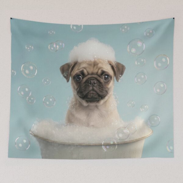 Item preview, Baby Pug Bubble Bath Cute Nursery Bathroom Wall Art designed and sold by LazyOwlStore.