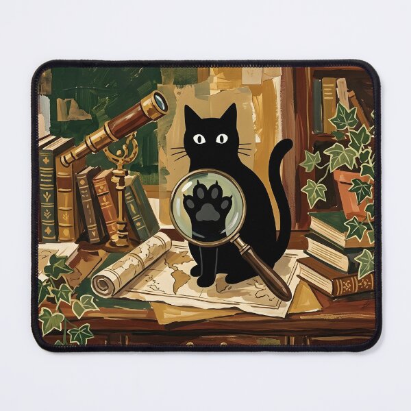 Item preview, Curious Detective Black Cat Paw Magnifying Matisse Style Art designed and sold by DuckOddity.