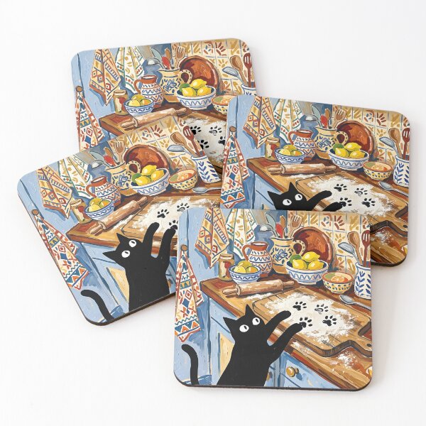 Item preview, Playful Black Cat Making Flour Pawprints Matisse Kitchen Art designed and sold by DuckOddity.