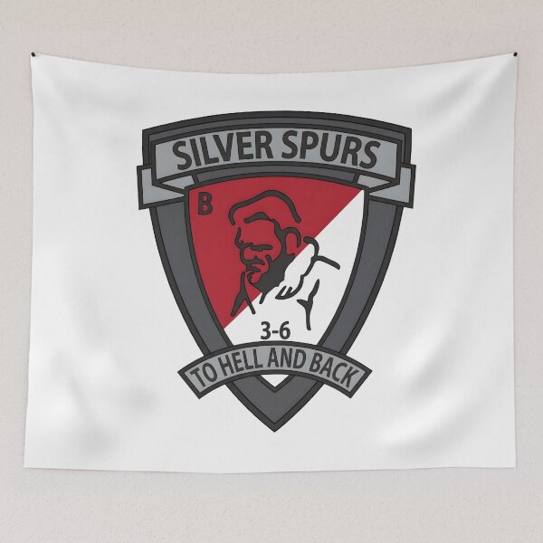 Item preview, B Troop 3-6 Cavalry Silver Spurs To Hell And Back Shield Emblem designed and sold by CharlieDesings.
