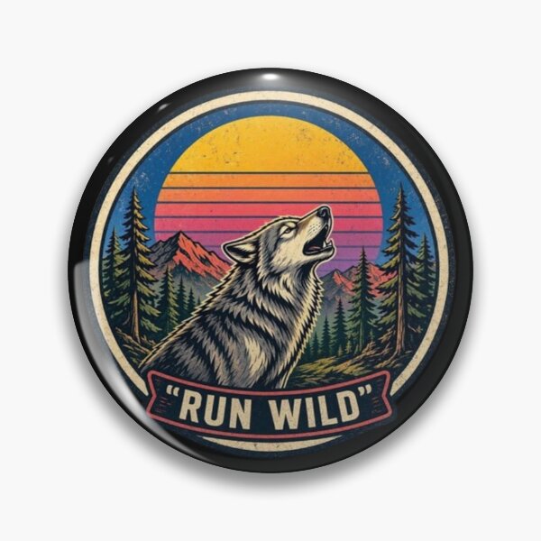 Item preview, Run Wild – Retro Wolf Sunset Emblem designed and sold by Dogandesighn.