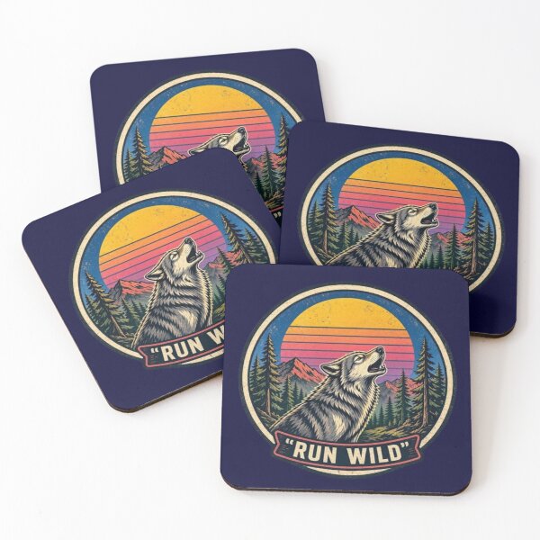 Item preview, Run Wild – Retro Wolf Sunset Emblem designed and sold by Dogandesighn.