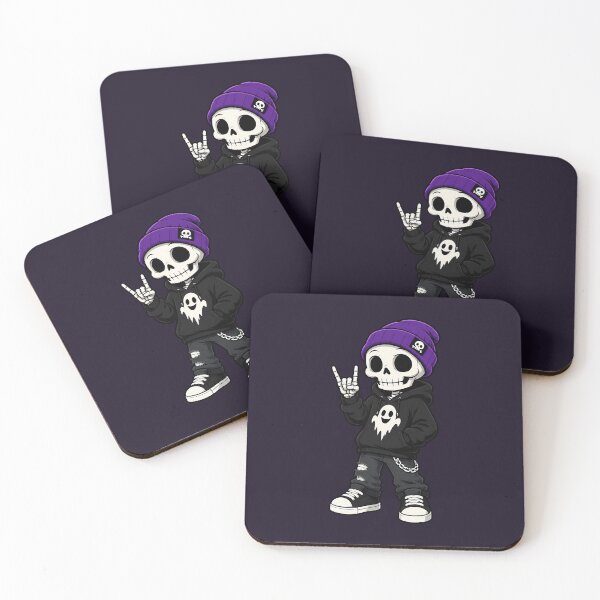 Item preview, Cool Skeleton with Purple Beanie and Rock Hand Sign designed and sold by Infinitee8hirts.