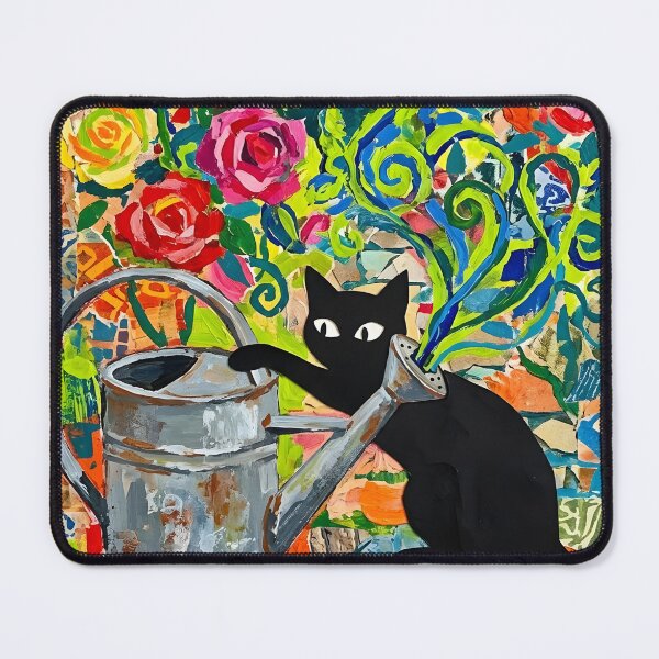 Item preview, Curious Black Cat Reaching into Watering Can Matisse Style Art designed and sold by DuckOddity.