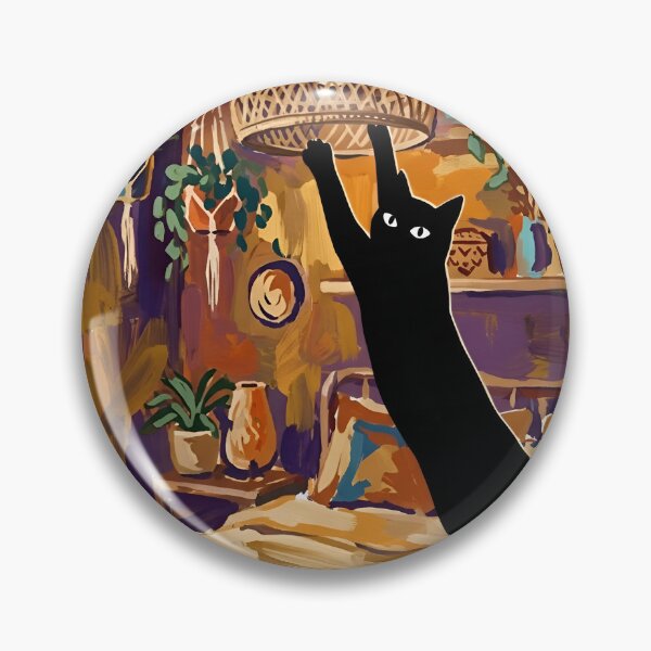 Item preview, Playful Black Cat Hugging Rattan Pendant Lamp Matisse Style Print designed and sold by DuckOddity.