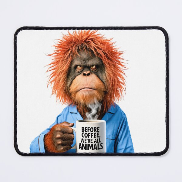 Item preview, Before Coffee We’re All Animals – Grumpy Orangutan designed and sold by AI-lineDesign.