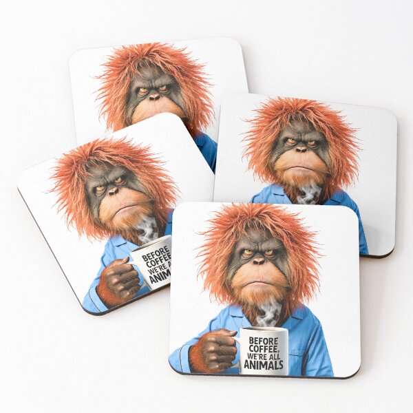 Item preview, Before Coffee We’re All Animals – Grumpy Orangutan designed and sold by AI-lineDesign.