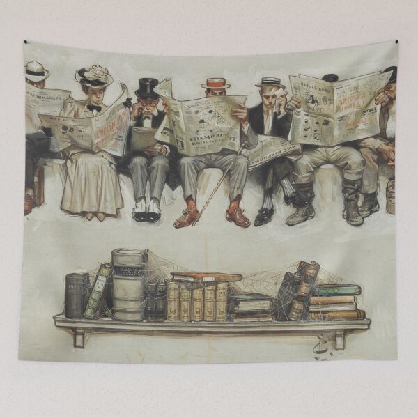 Item preview, Vintage Newspaper Wall Art, Newspapers Over Books, J. C. Leyendecker Illustration designed and sold by RickE.