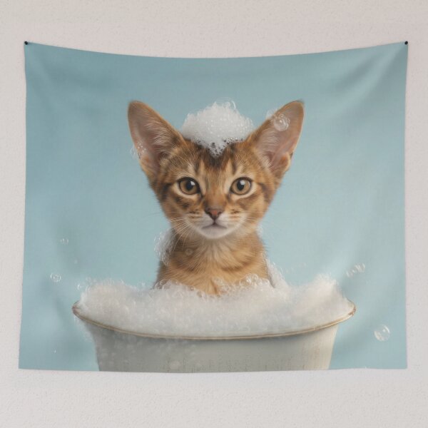 Item preview, Baby Abyssinian Cat Bubble Bath Cute Nursery Bathroom Art designed and sold by LazyOwlStore.