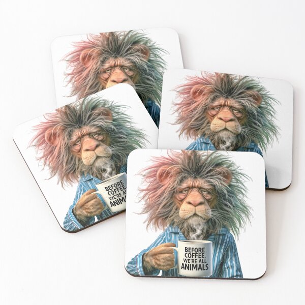 Item preview, Before Coffee We’re All Animals – Funny Grumpy Lion designed and sold by AI-lineDesign.