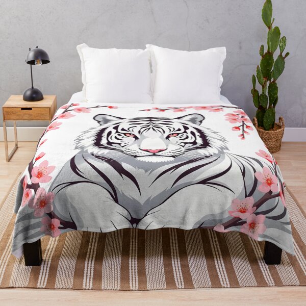 Item preview, White Tiger Framed by Cherry Blossoms designed and sold by DesignedOutside.