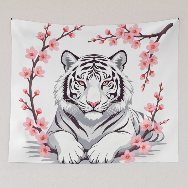 Item preview, White Tiger Framed by Cherry Blossoms designed and sold by DesignedOutside.