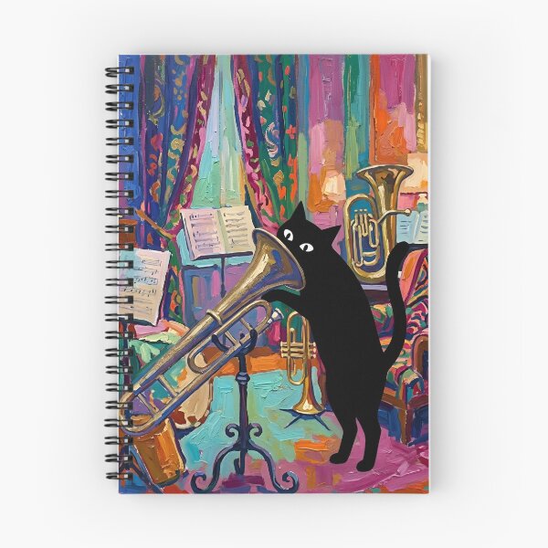 Item preview, Curious Black Cat Head in Trombone Horn Matisse Style Art designed and sold by DuckOddity.