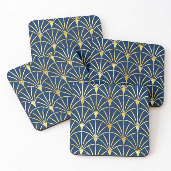 Item preview, Gold thin Art Deco fans blue designed and sold by Dana Du.