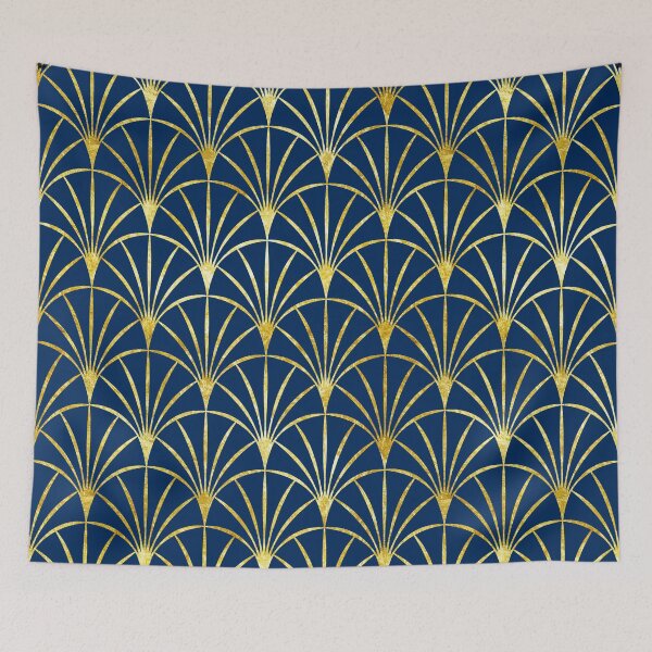 Item preview, Gold thin Art Deco fans blue designed and sold by Dana Du.