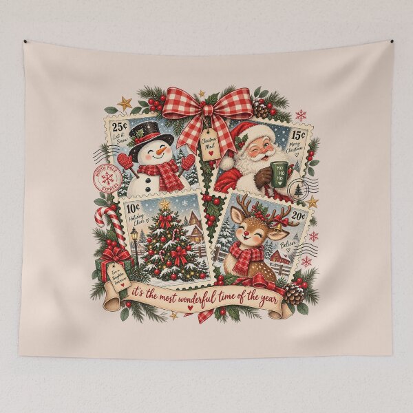 Item preview, Vintage Christmas, Santa Claus, Coquette Christmas Bow, Reindeer and Snowman, Retro Holiday Aesthetic, Cute Festive Christmas Gift designed and sold by Quiajia.