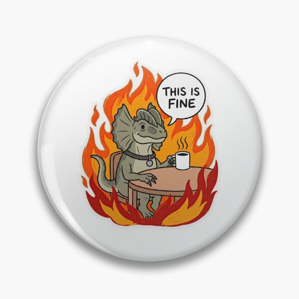 Item preview, Dilophosaurus Sipping Coffee in Fiery Room designed and sold by Flying Doggo.