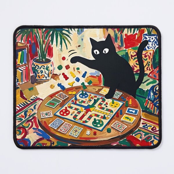 Item preview, Naughty Black Cat Sweeping Board Game Pieces Matisse Style Print designed and sold by DuckOddity.