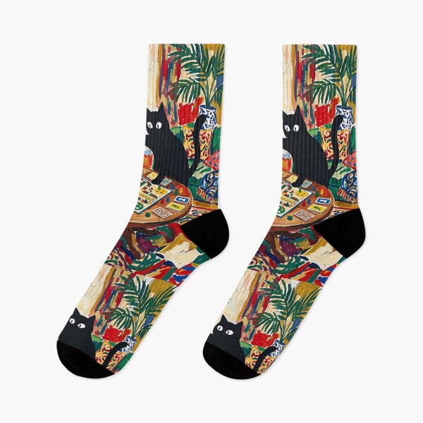 Item preview, Naughty Black Cat Sweeping Board Game Pieces Matisse Style Print designed and sold by DuckOddity.