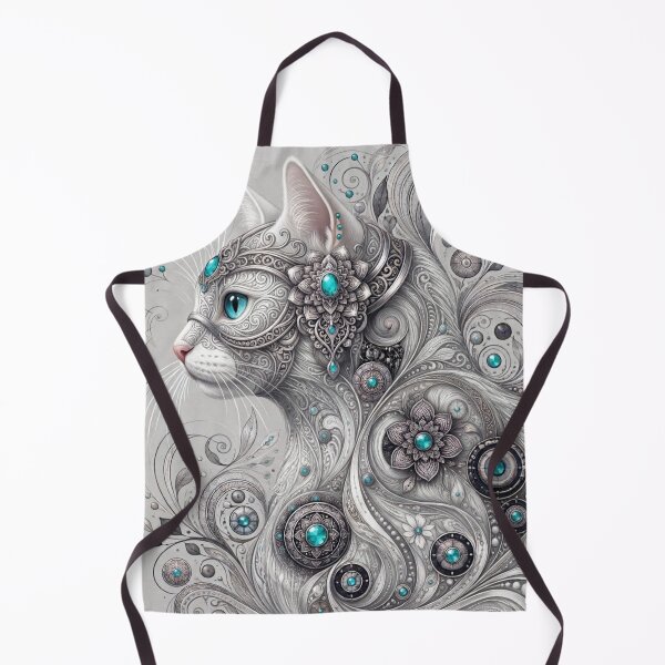 Item preview, Mystic White Mandala Cat Silver Filigree Turquoise Art designed and sold by Mindworx21.